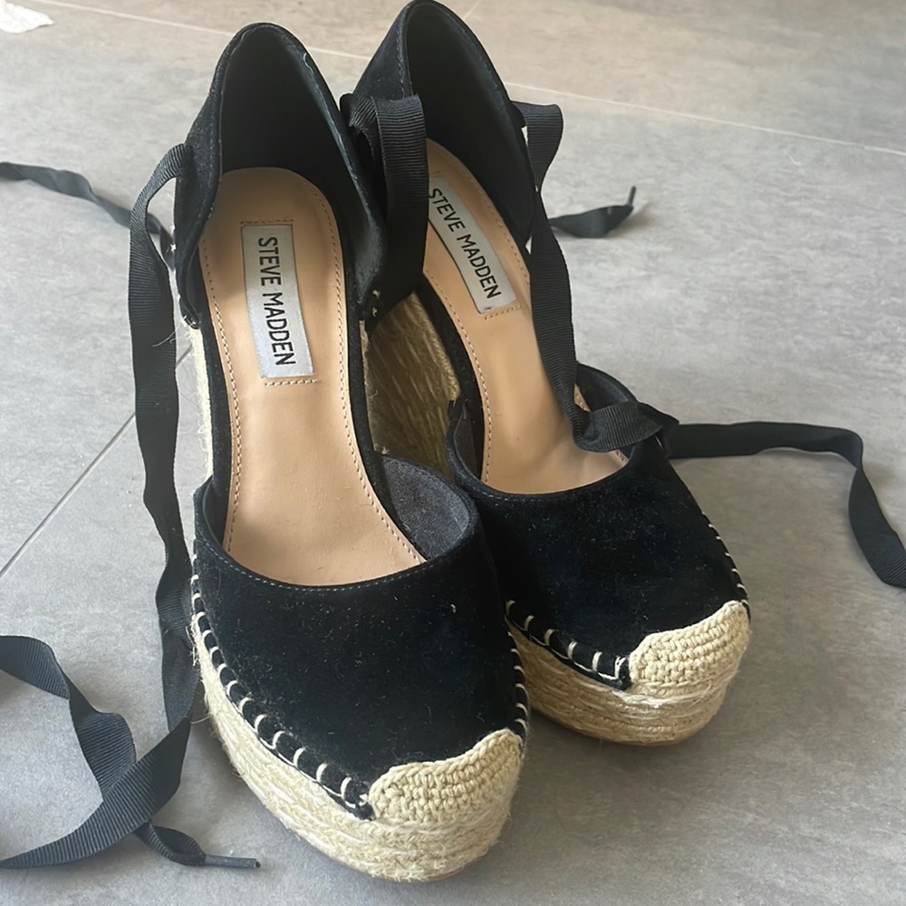 Steve Madden platform espadrilles black suade